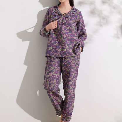 Ownkoti Peach Blossom Jacquard Ruffled Cotton Loungewear - image 1