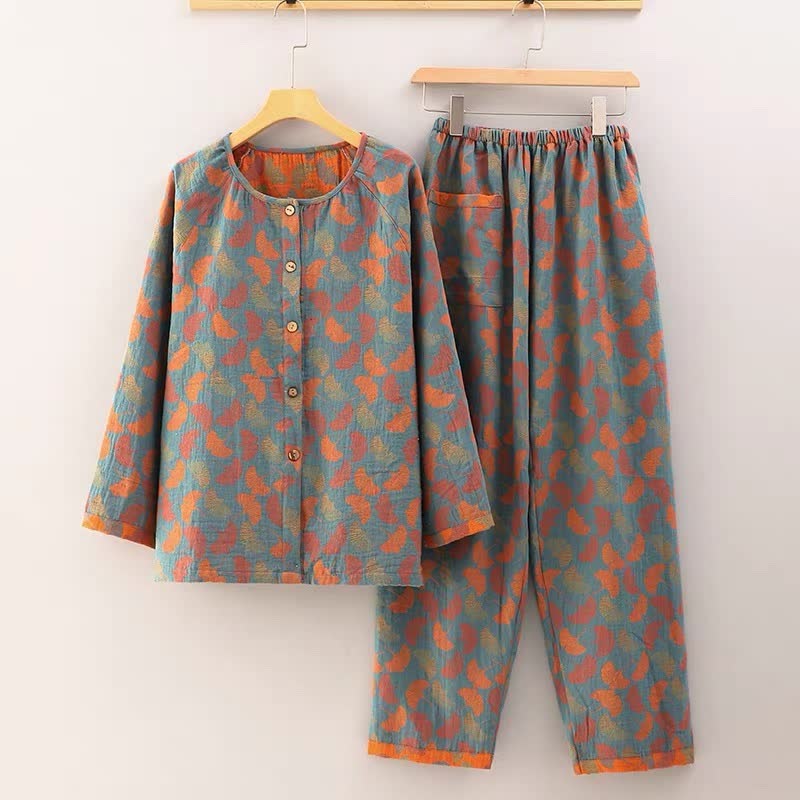 Ownkoti Ginkgo Leaf Jacquard Cotton Loungewear Set - 4XL - image 1