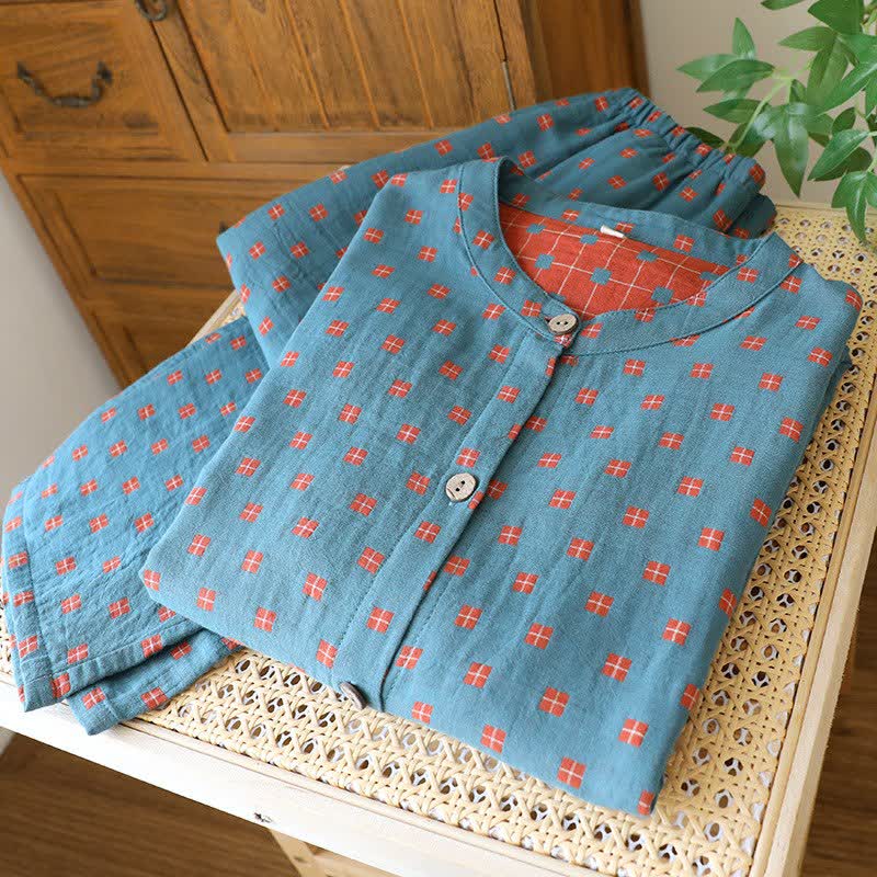 Ownkoti Grid Cotton Gauze Long Sleeves Loungewear - image 3