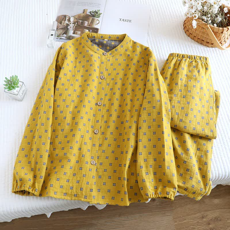 Ownkoti Grid Cotton Gauze Long Sleeves Loungewear - Yellow - 2XL - image 0