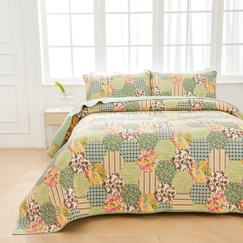 Ownkoti Patchwork Cotton Quilted Bedspread Set(3PCS) - King - image 0