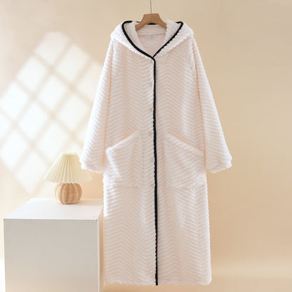 Ownkoti Solid Color Hooded Plush Button Robe - Beige - XL - image 2