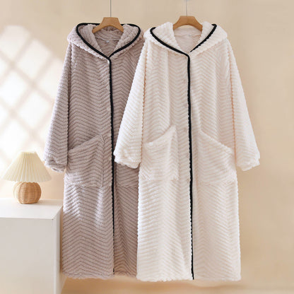 Ownkoti Solid Color Hooded Plush Button Robe - image 0
