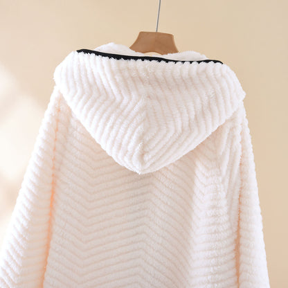 Ownkoti Solid Color Hooded Plush Button Robe - image 5