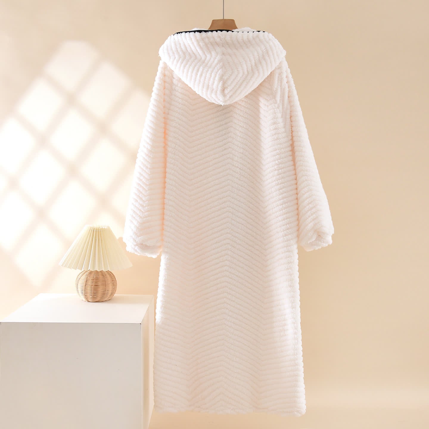 Ownkoti Solid Color Hooded Plush Button Robe - image 3