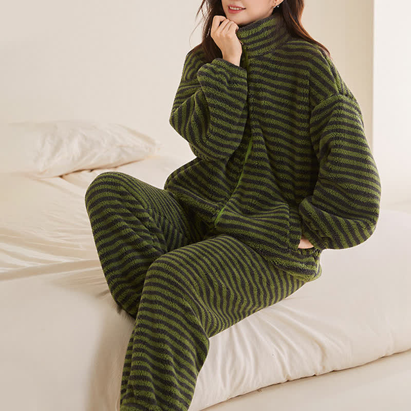Ownkoti Striped Plush Zip-Up Loungewear Set - image 4