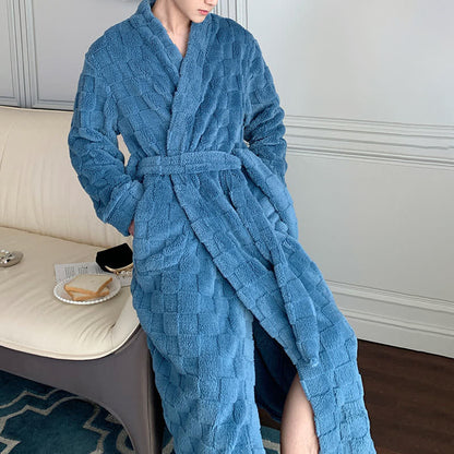 Ownkoti Solid Color Grid Textured Plush Bathrobe - image 9