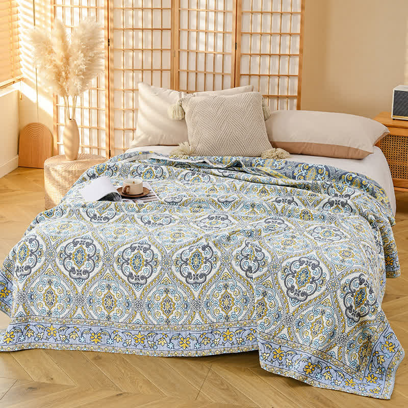 Ownkoti Elegant Vintage Floral Cotton Gauze Quilt - Gray - Full - image 6