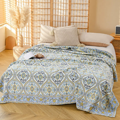 Ownkoti Elegant Vintage Floral Cotton Gauze Quilt - Gray - Full - image 6
