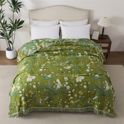 Ownkoti Green Leaf Floral Cotton Tassel Quilt - Queen - image 0