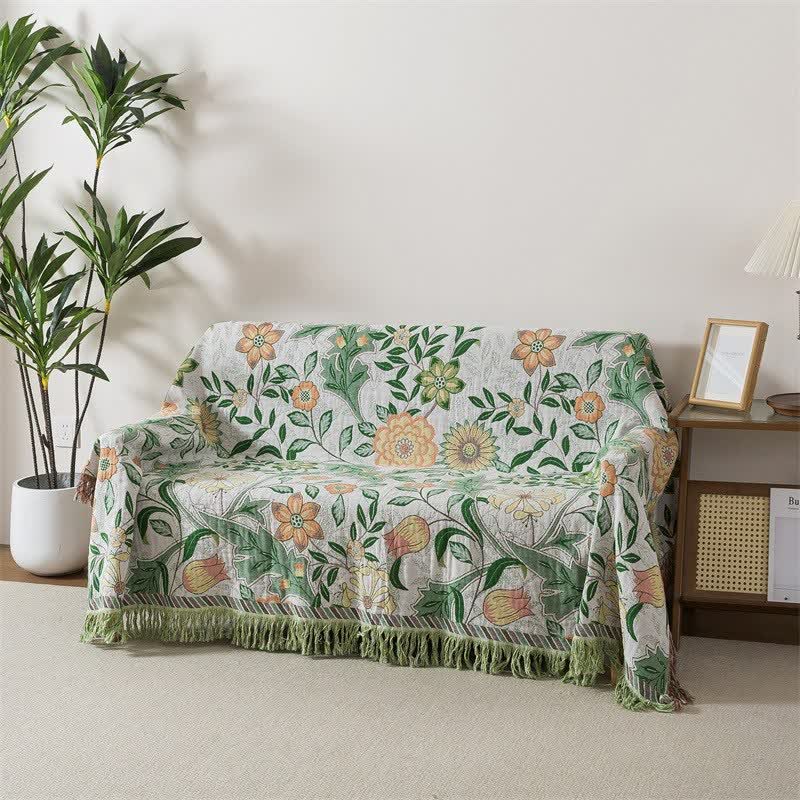 Ownkoti Refresh Floral Cotton Gauze Tassel Blanket - 79"W x 90"L - image 0
