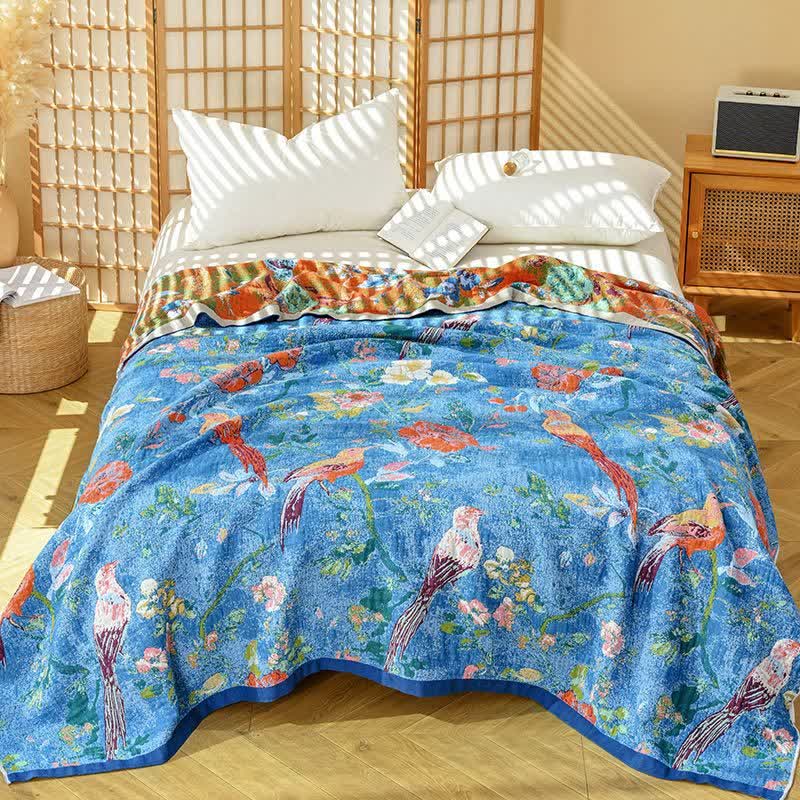 Ownkoti Artistic Floral Bird Cotton Gauze Quilt - King - image 0