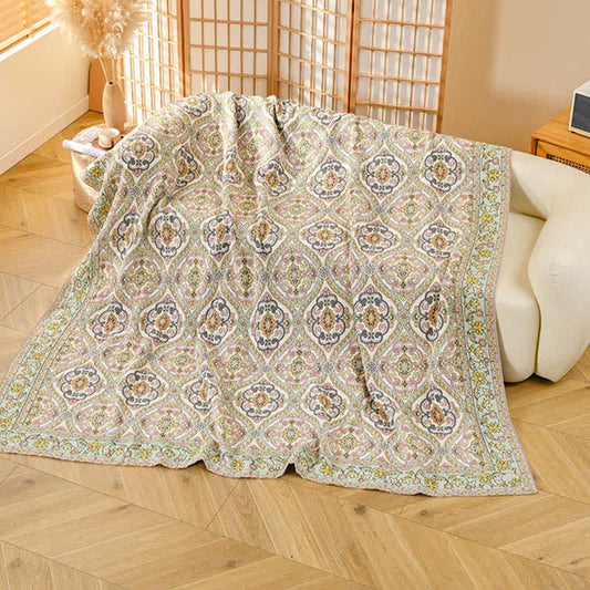 Ownkoti Elegant Vintage Floral Cotton Gauze Blanket - Coffee - 59"W x 79"L - image 0
