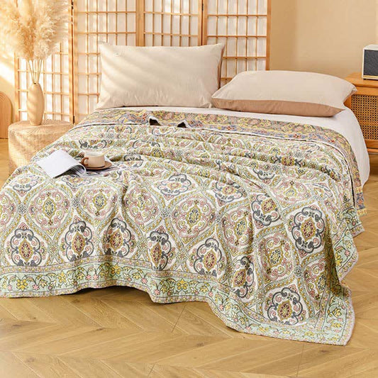 Ownkoti Elegant Vintage Floral Cotton Gauze Quilt - Coffee - Full - image 0