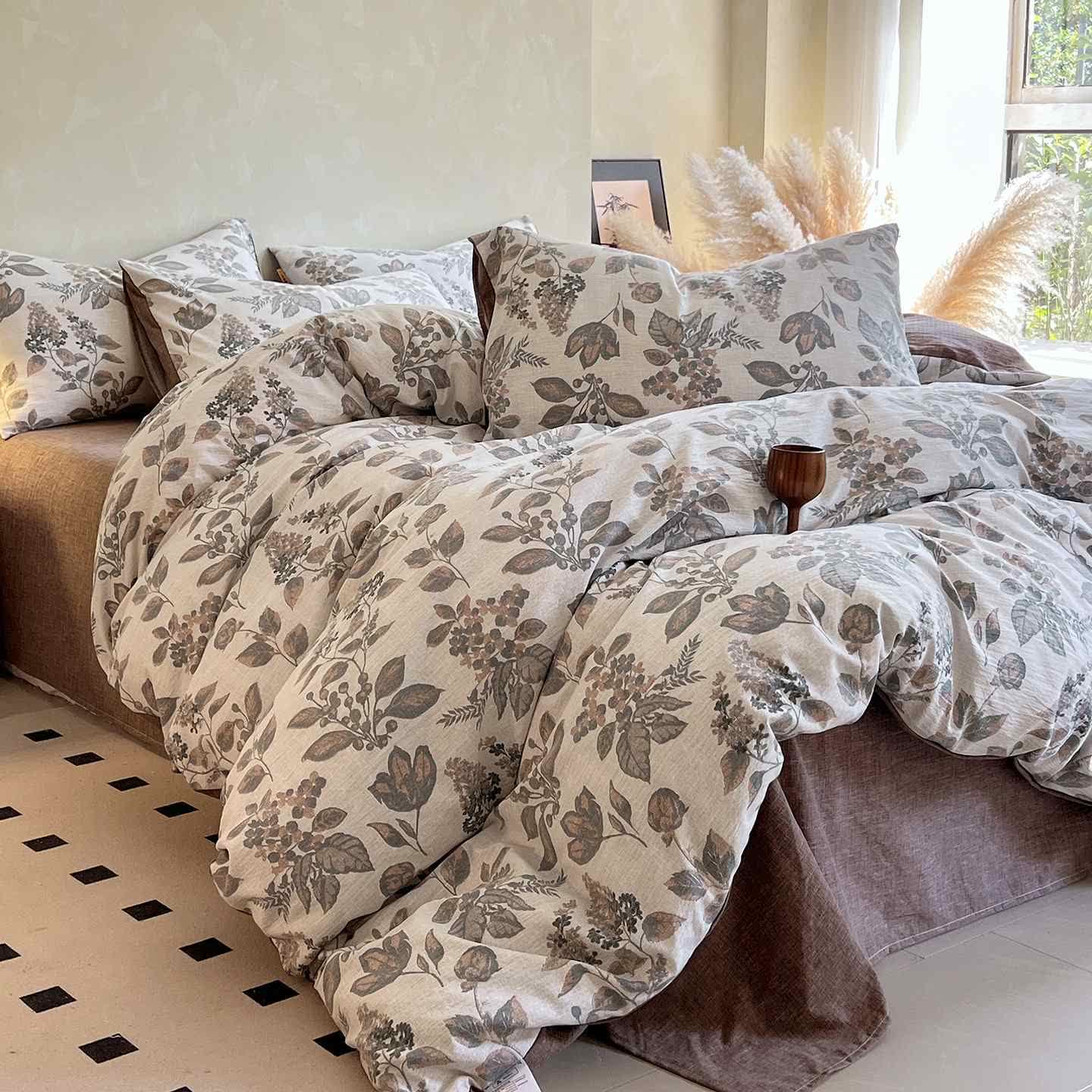 Ownkoti Vintage Leaf Print Bedding Set(4PCS) - 19" x 29" - 2PCS Pillowcases - image 1
