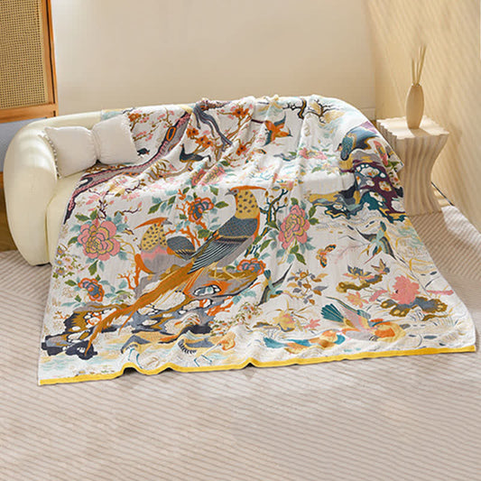 Ownkoti Luxurious Bird Floral Cotton Gauze Blanket - 90"W x 98"L - image 0
