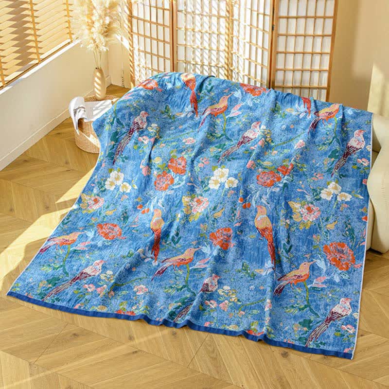 Ownkoti Artistic Floral Bird Cotton Gauze Blanket - 90"W x 98"L - image 0