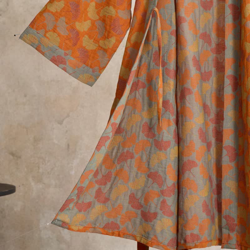 Ownkoti Orange Ginkgo Leaf Cotton Kimono Robe - image 4