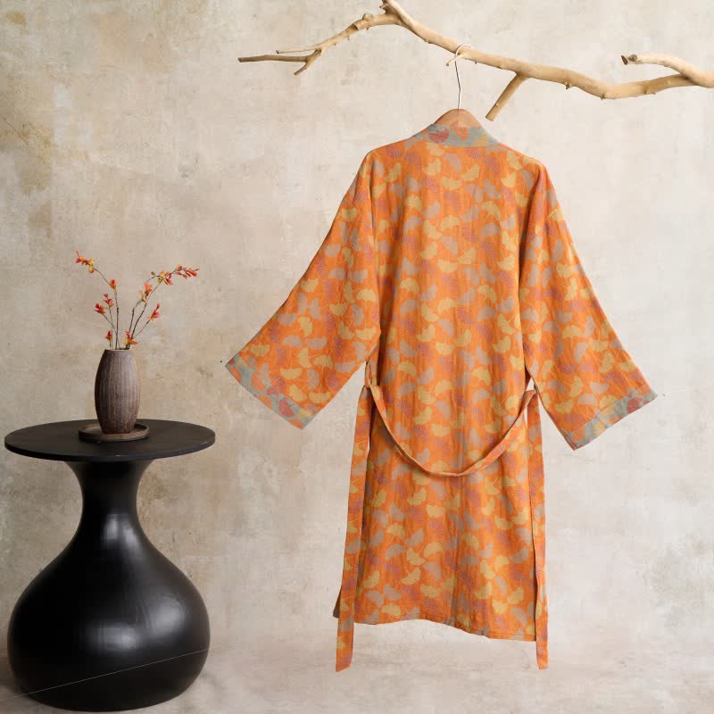 Ownkoti Orange Ginkgo Leaf Cotton Kimono Robe - image 1