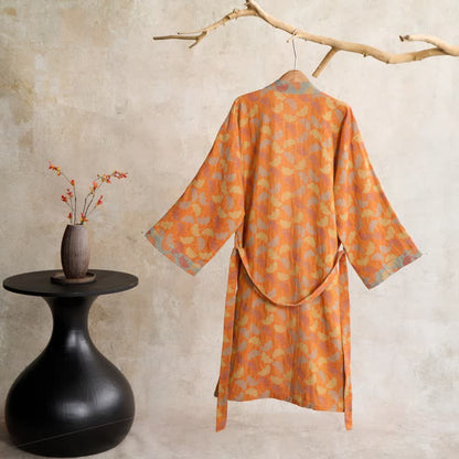 Ownkoti Orange Ginkgo Leaf Cotton Kimono Robe - image 1