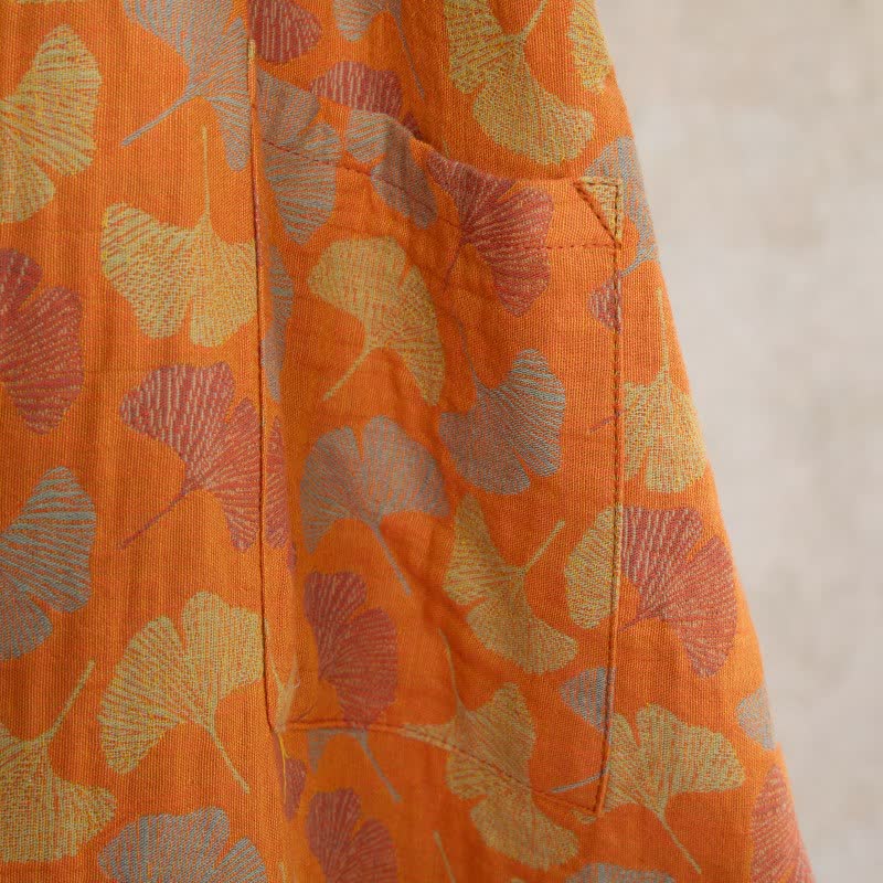 Ownkoti Orange Ginkgo Leaf Cotton Kimono Robe - image 6