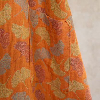 Ownkoti Orange Ginkgo Leaf Cotton Kimono Robe - image 6