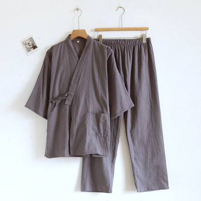 Ownkoti Unisex Solid Cotton Kimono Loungewear Set - Dark Grey - XL - image 3