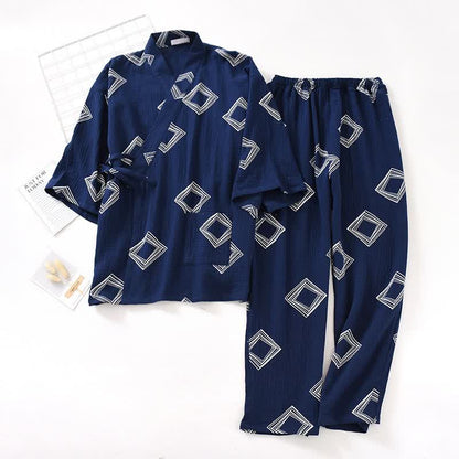 Ownkoti Unisex Diamond Cotton Kimono Loungewear Set - Navy Blue - XL - image 12