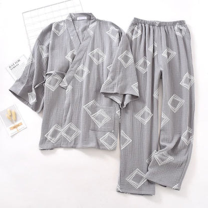 Ownkoti Unisex Diamond Cotton Kimono Loungewear Set - Gray - XL - image 1
