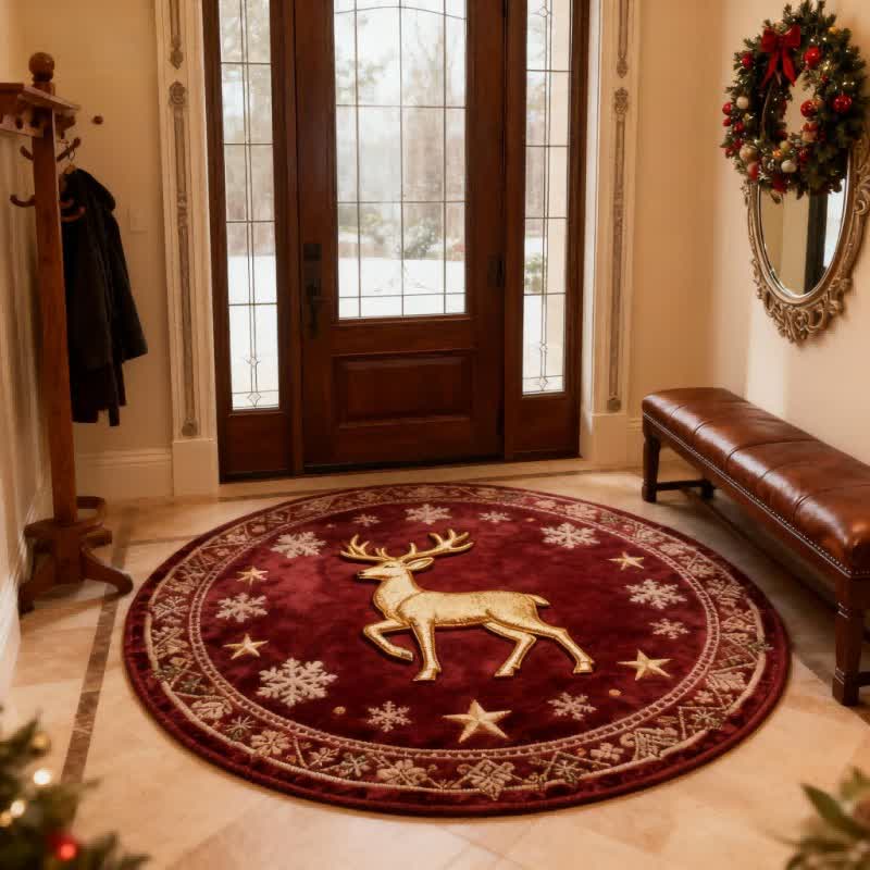 Ownkoti Christmas Reindeer 3d Effect Rug - Red - 55" x 55" - image 0
