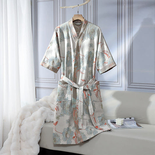 Ownkoti Unisex Blue Peony Cotton Gauze Bathrobe - L - image 0