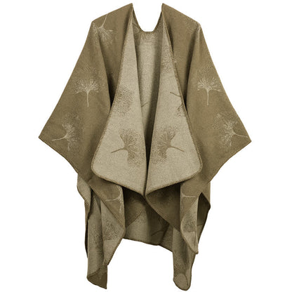 Ownkoti Luxurious Ginkgo Leaf Travel Shawl Cape - Khaki - 51" x 59" - image 2