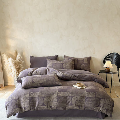 Ownkoti Geometric Brushed Cotton Bedding Set(4PCS) - Dark Purple - King - image 9