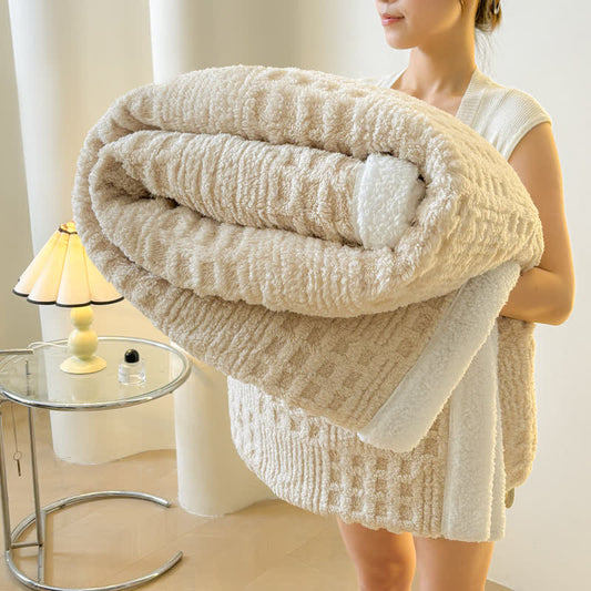 Ownkoti Reversible Plaid Sherpa Throw Blanket - Khaki - Queen - image 0