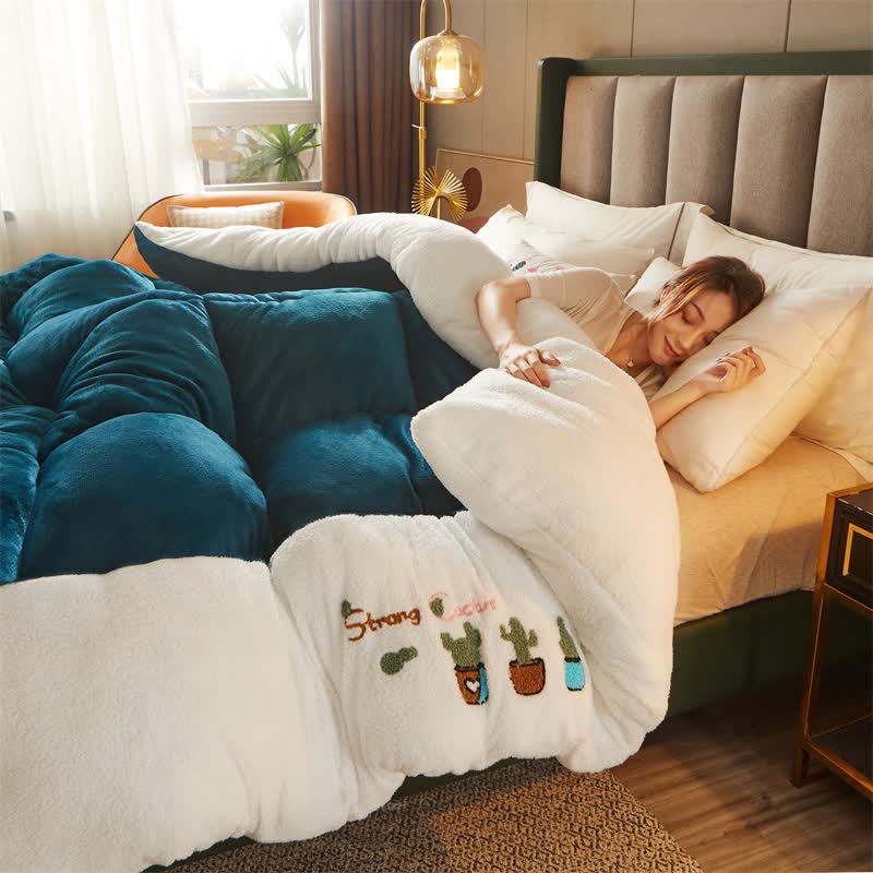 Ownkoti Checkered Quilted Cactus Embroidered Blanket - image 1