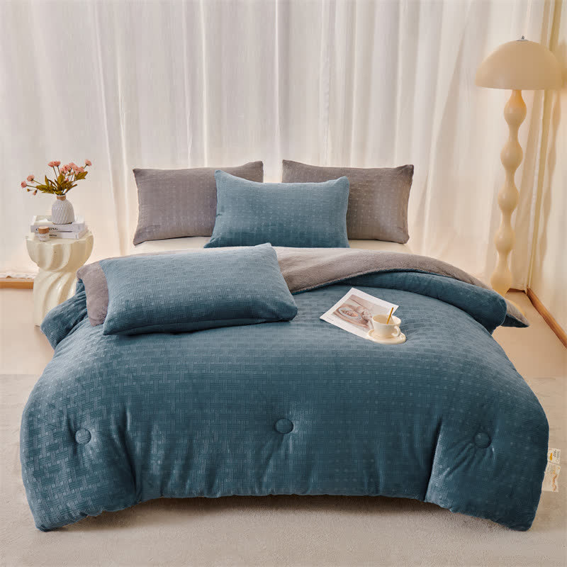 Ownkoti Plush Waffle Textured Sherpa Blanket - Dark Blue - King - image 5