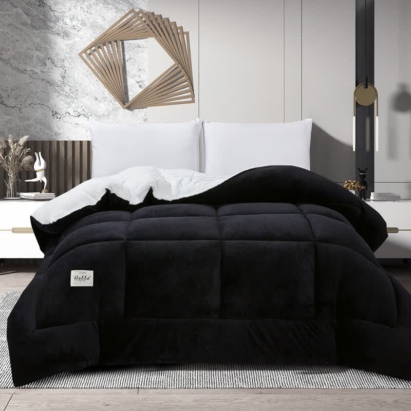 Ownkoti Solid Color Thick Warm Blanket with Quilt Core - Black - King - image 18