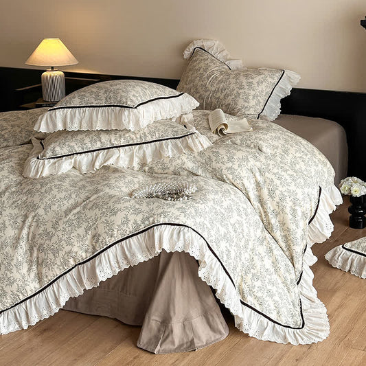 Ownkoti Elegant Floral Cotton Gauze Lace Bedding Set - A - King - image 0