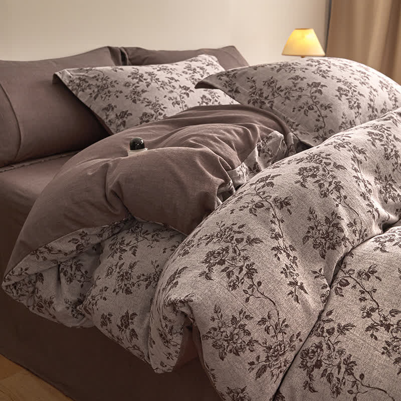 Ownkoti Elegant Floral Branch Cotton Gauze Bedding Set - Dark Coffee - King - image 0