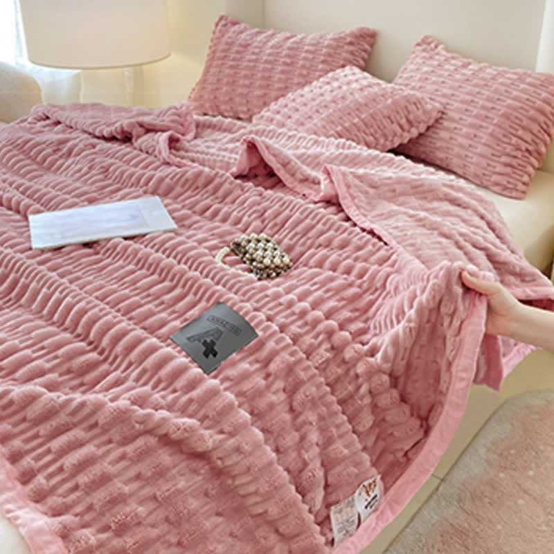 Ownkoti Minimalist Solid Textured Fleece Throw Blanket - image 2