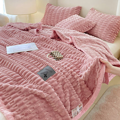 Ownkoti Minimalist Solid Textured Fleece Throw Blanket - image 2