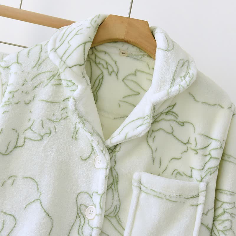 Ownkoti Fresh Green Line-Art Plush Loungewear Set - image 4