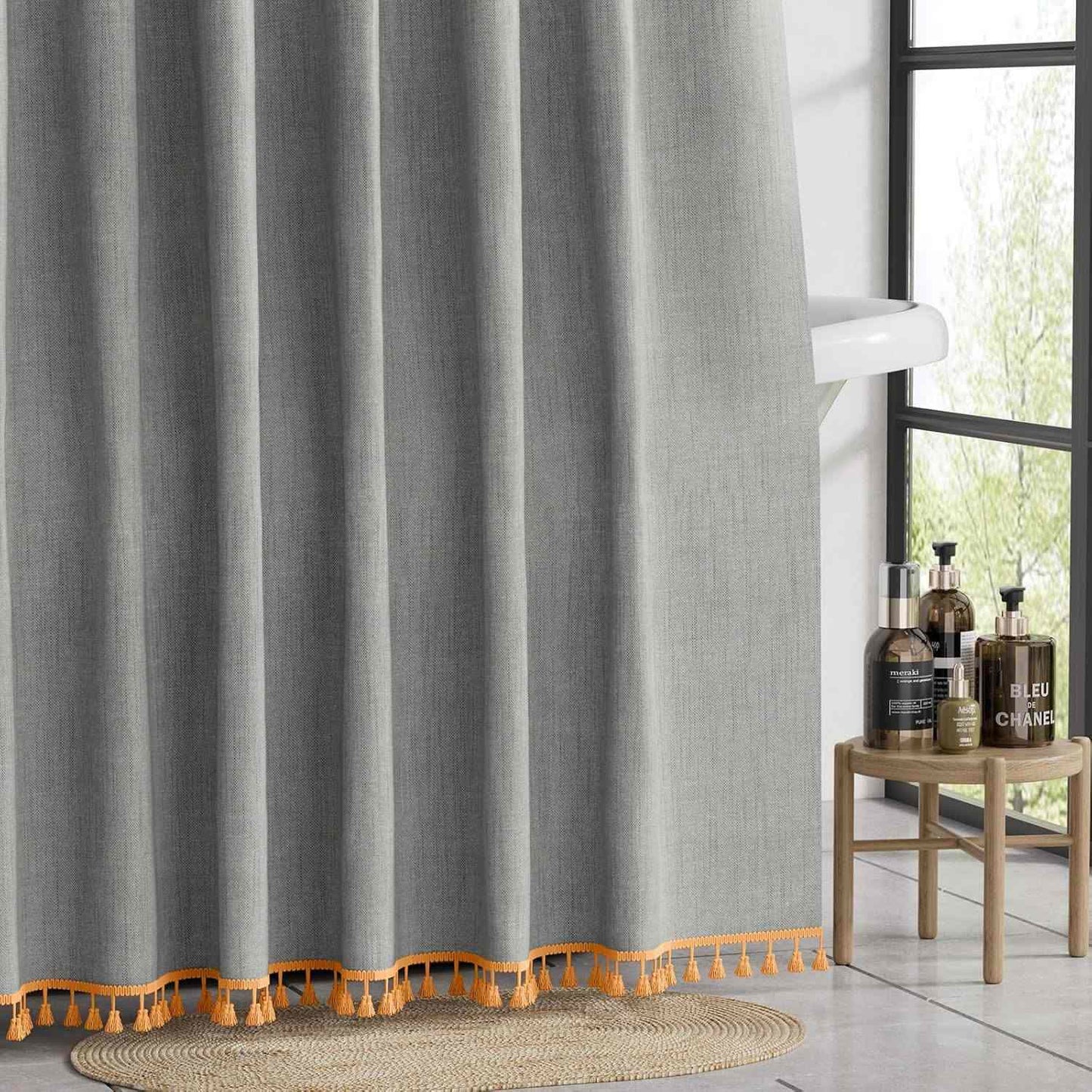 Ownkoti Solid Color Minimalist Tassel Shower Curtain - image 6