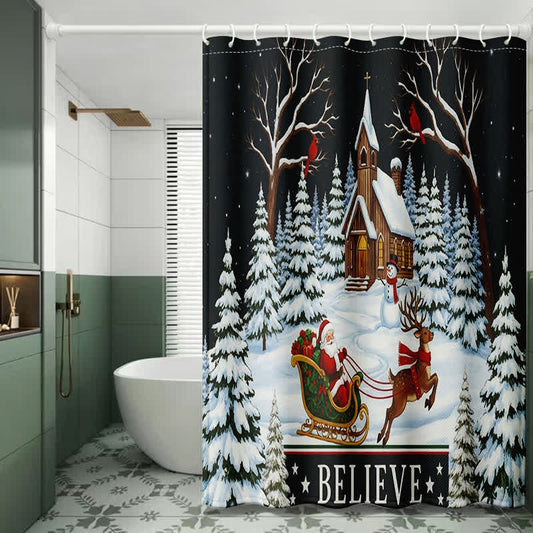 Ownkoti Christmas Snowy Night Shower Curtain - 71"W x 79"L - image 0
