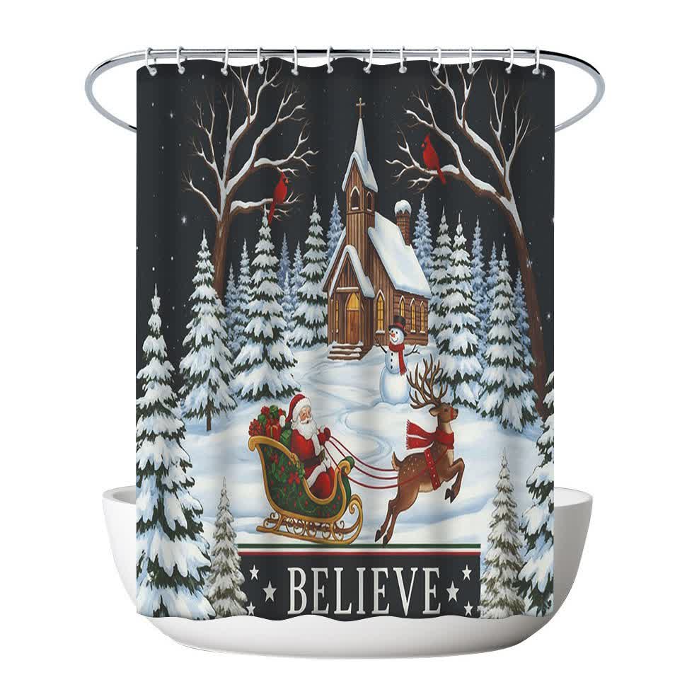 Ownkoti Christmas Snowy Night Shower Curtain - image 2