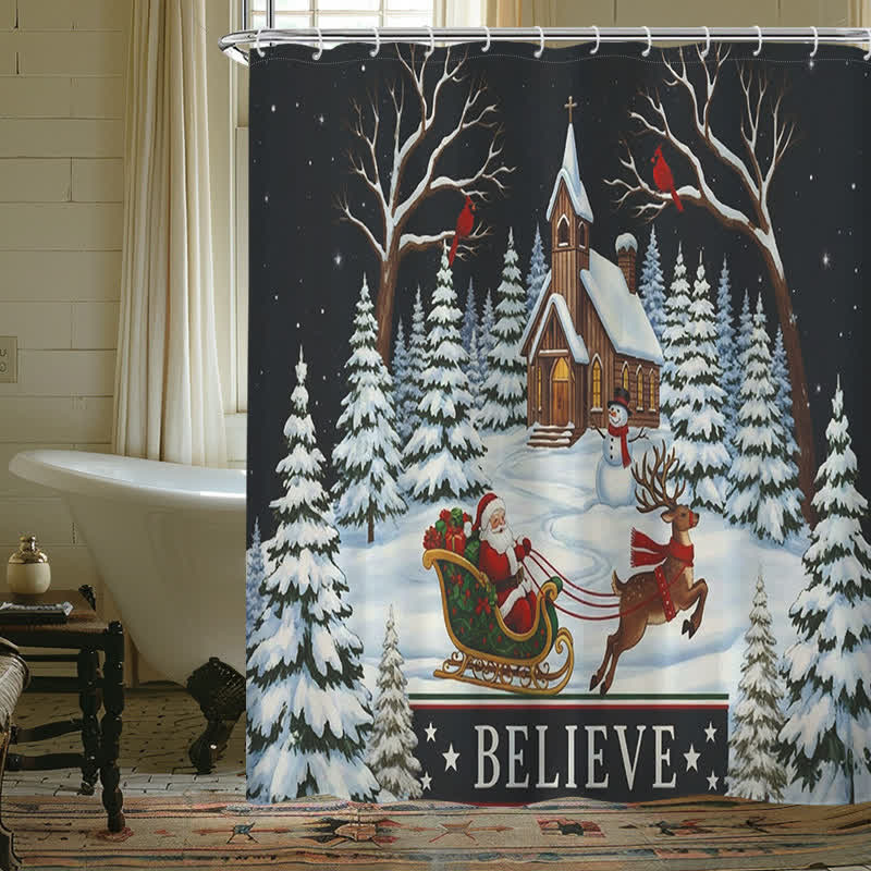 Ownkoti Christmas Snowy Night Shower Curtain - image 1
