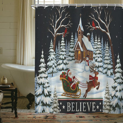 Ownkoti Christmas Snowy Night Shower Curtain - image 1