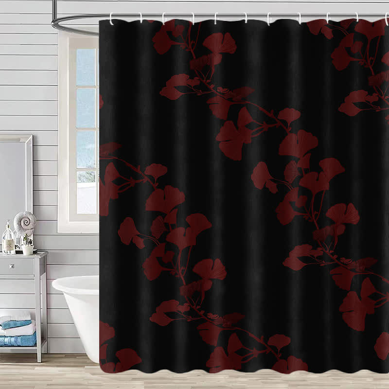 Ownkoti Ginkgo Leaf Print Shower Curtain - Black - 90"W x 71"L - image 6