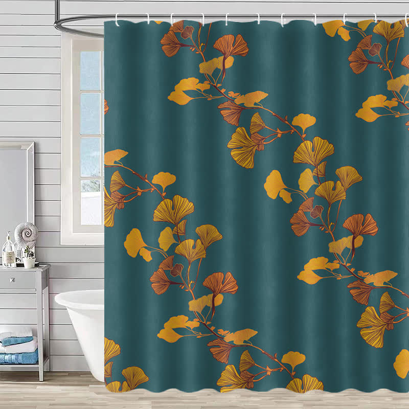 Ownkoti Ginkgo Leaf Print Shower Curtain - Green & Yellow - 90"W x 71"L - image 0