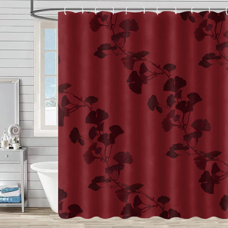 Ownkoti Ginkgo Leaf Print Shower Curtain - Red - 90"W x 71"L - image 4